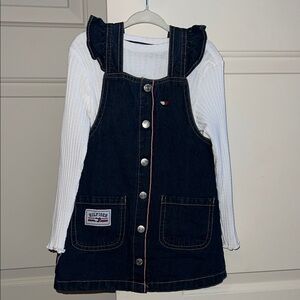 Tommy Hilfiger Navy Denim Pinafore with White Top